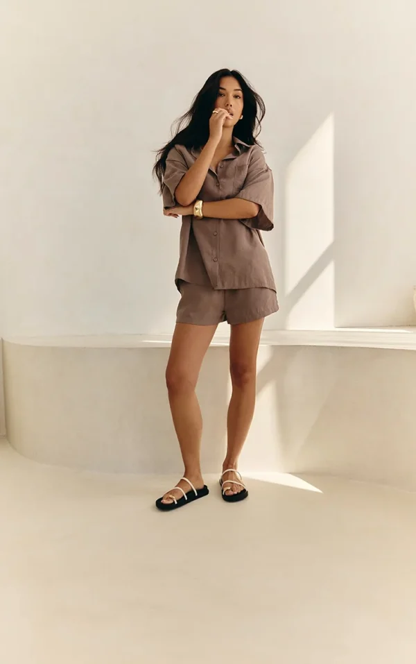 Deep Taupe Mid Rise Floaty Shorts