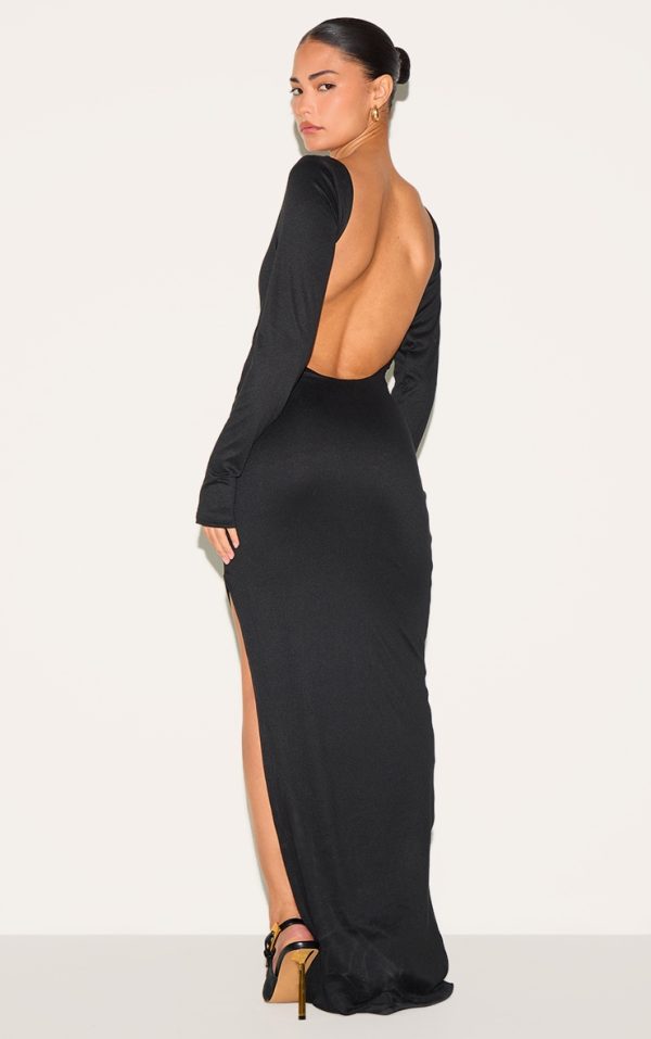 Petite Black Contour Jersey Open Back Maxi Dress