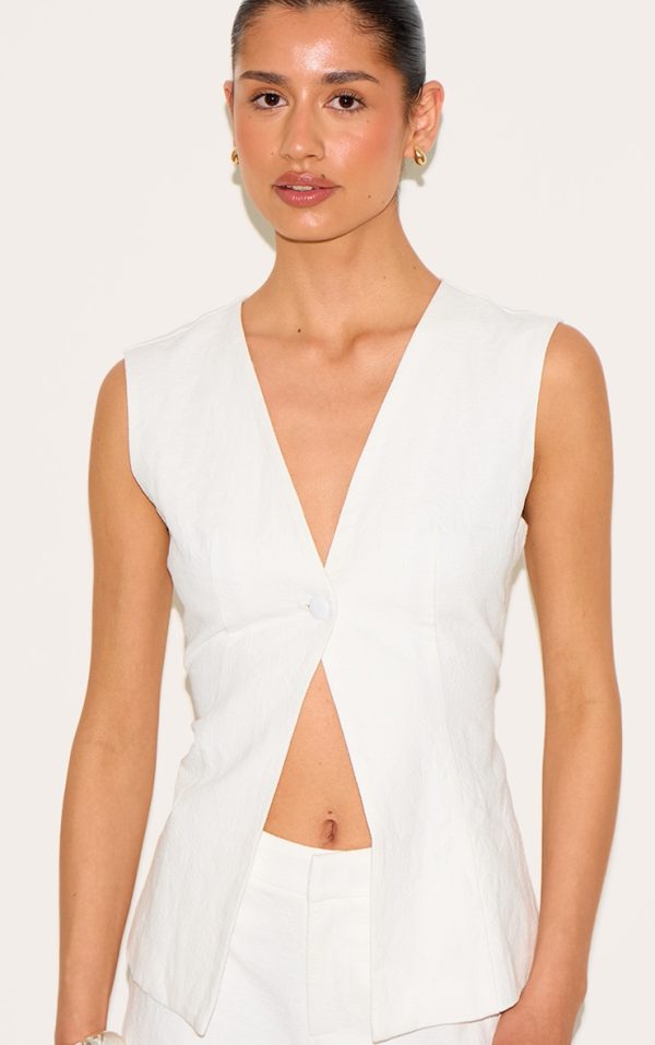 Tall White Premium Linen Look Button Vest