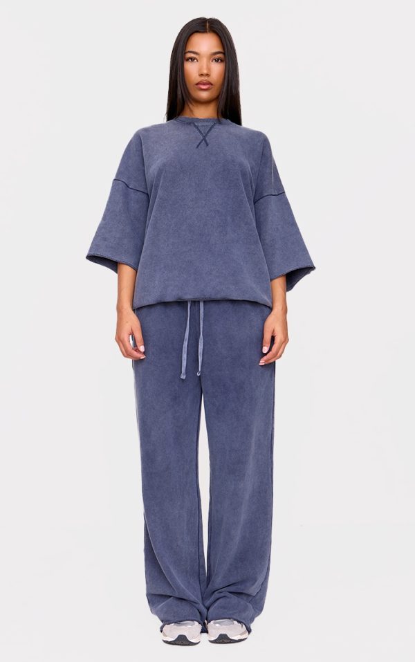 Navy Vintage Wash Wide Leg Sweatpants