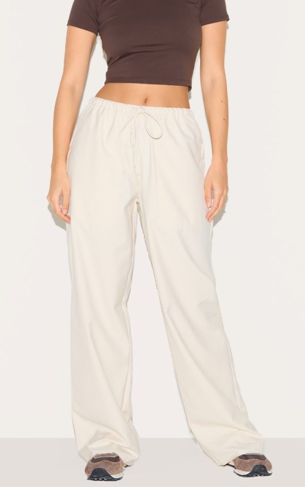 Cream Woven Drawstring Low Rise Relaxed Pants