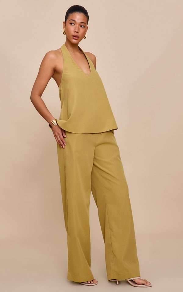 Sand Tailored Wide Leg Drawstring Pants