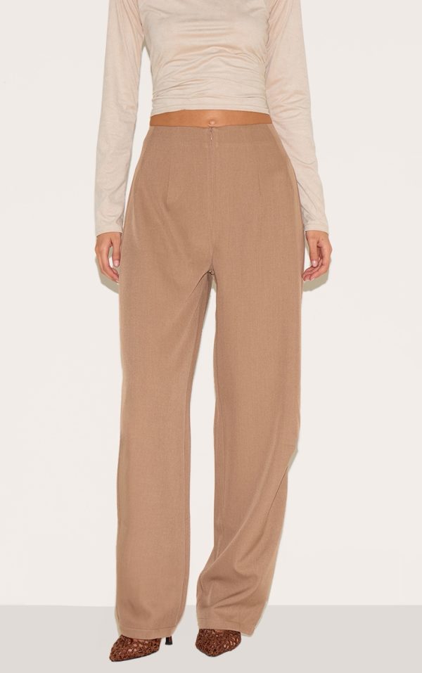 Mushroom Pintuck Waistband Zip Front Tailored Pants