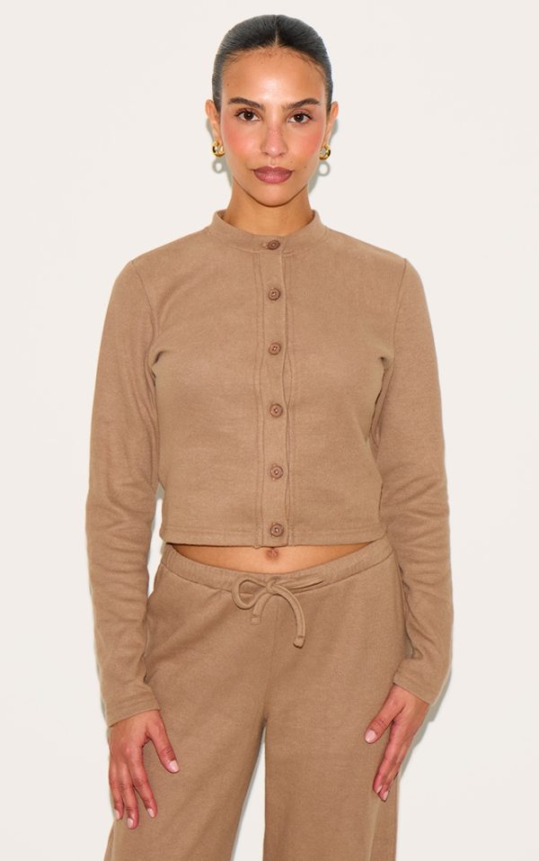 Petite Taupe Super Soft Button Down Long Sleeve Top