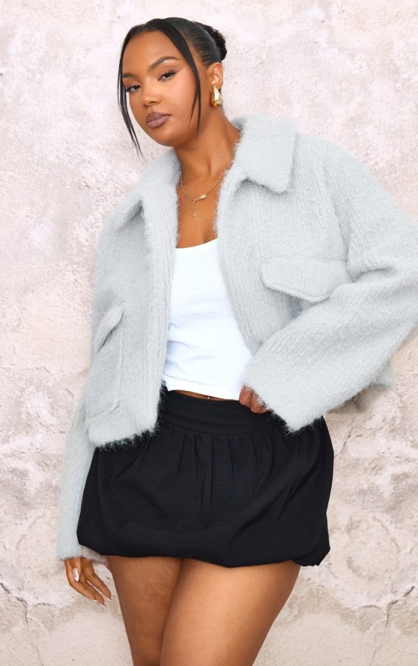 Plus Grey Wool Look Pocket Detail Jacket