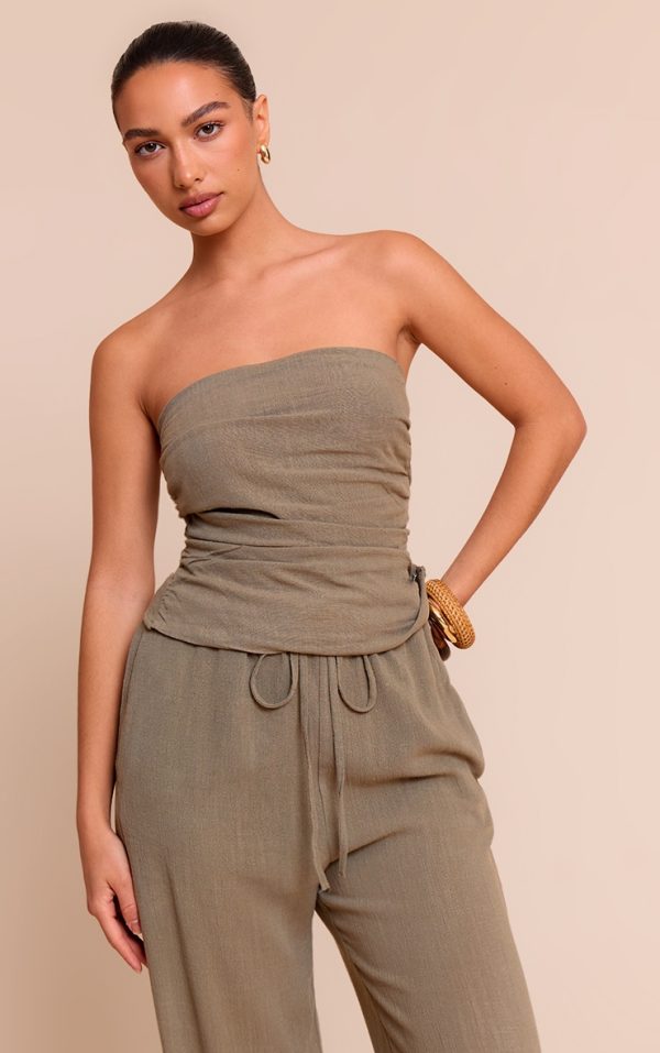 Khaki Textured Bandeau Top