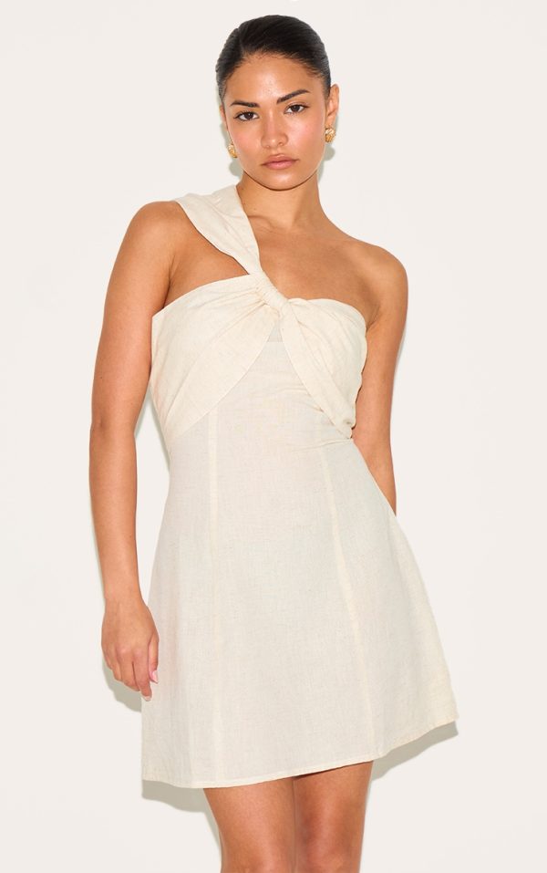 Petite Stone One Shoulder Knot Mini Dress
