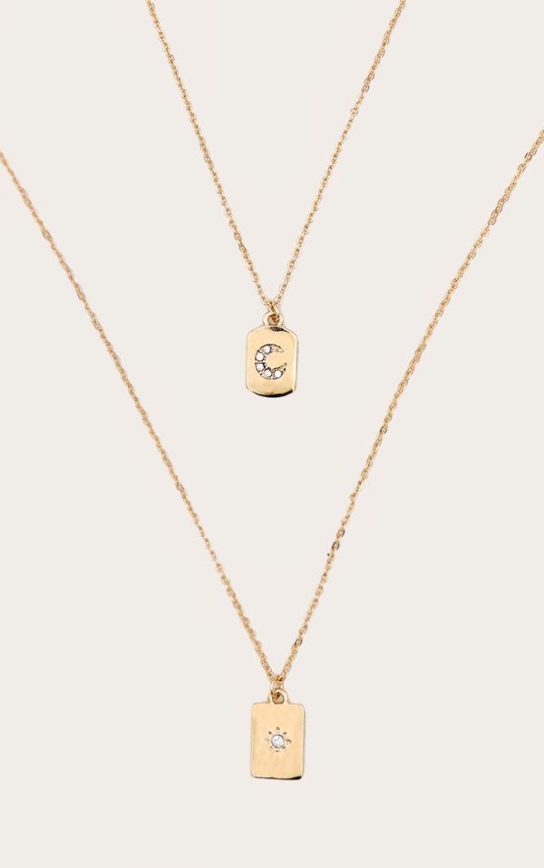 Gold Gifting Diamante Sun And Moon Duo Necklace
