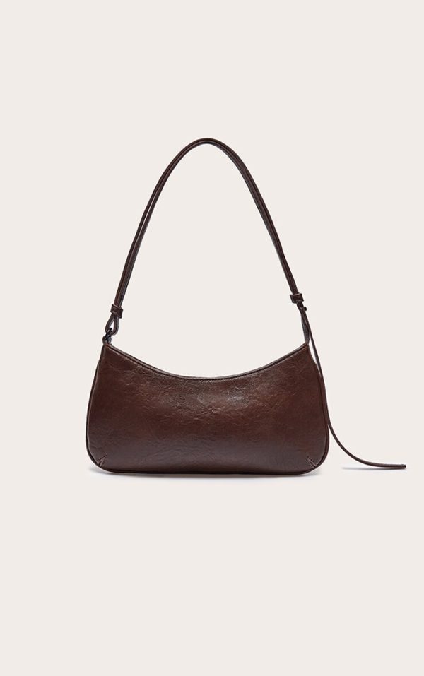 Brown Textured PU Baguette Shoulder Bag