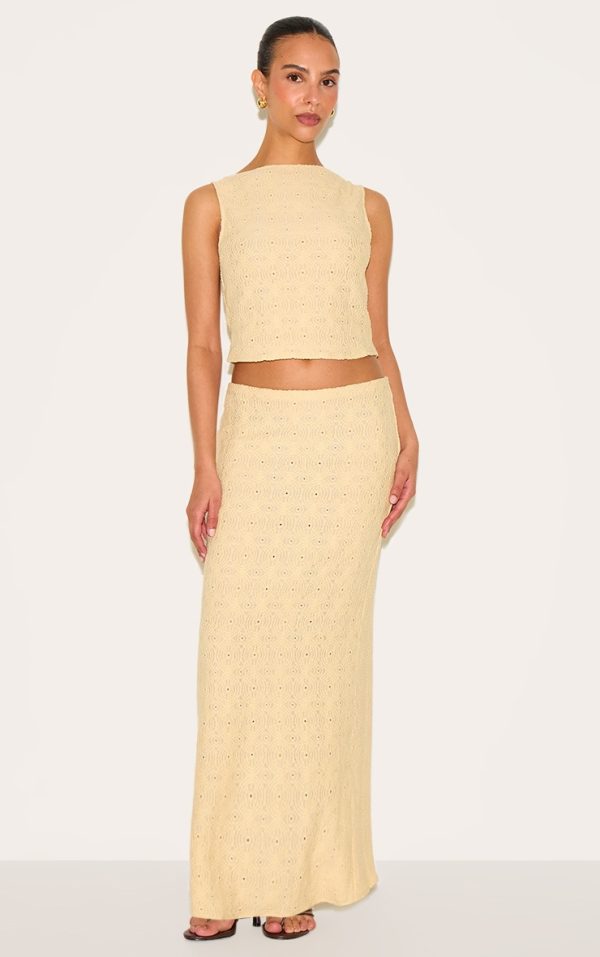 Petite Butter Cream Textured Low Rise Maxi Skirt