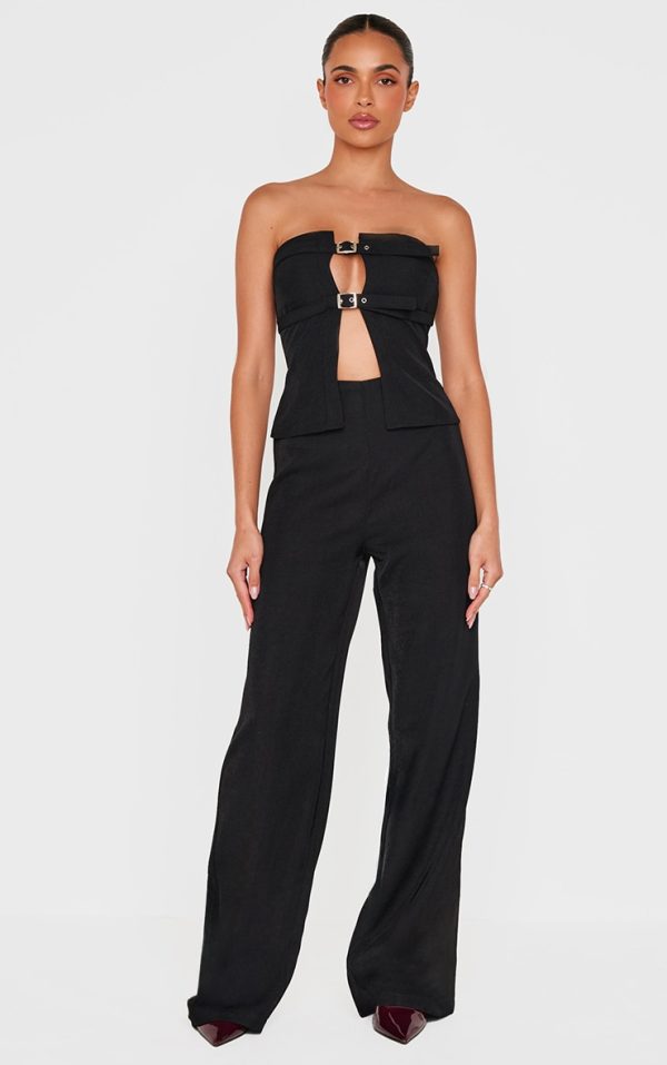 Black Tailored Woven Thin Belt Detail Bandeau Jumpsuit