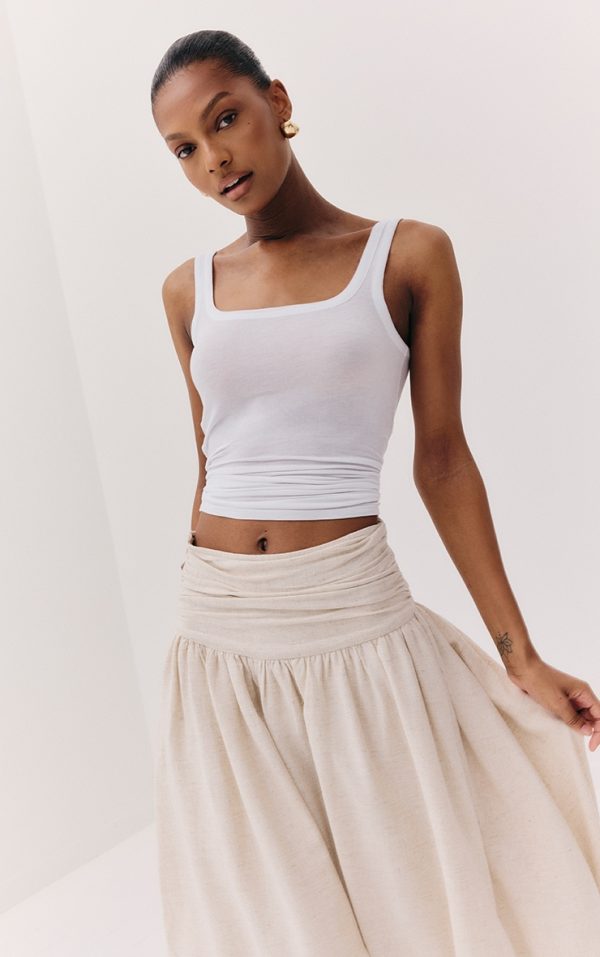 White Sheer Soft Touch Scoop Neck Long Vest Top
