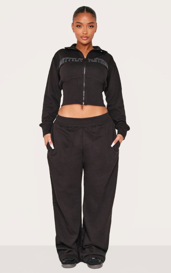 Shape Black Waistband Detail Wide Leg Sweatpants