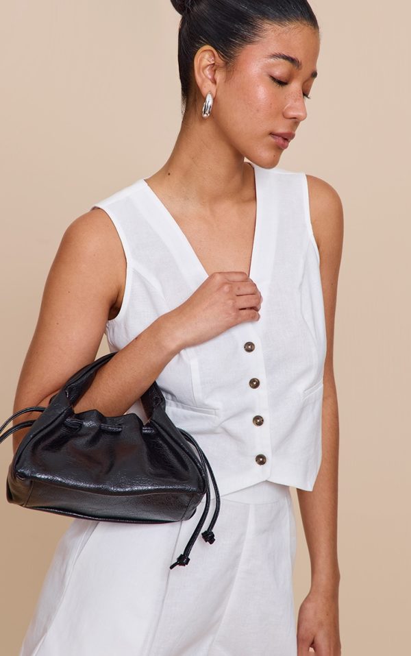Black PU Drawstring Mini Bag