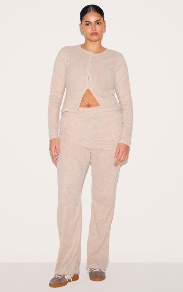 Plus Stone Brushed Rib Wide Leg Pants