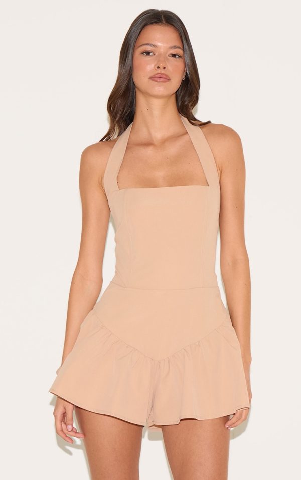 Natural Halter Neck Drop Waist Floaty Romper