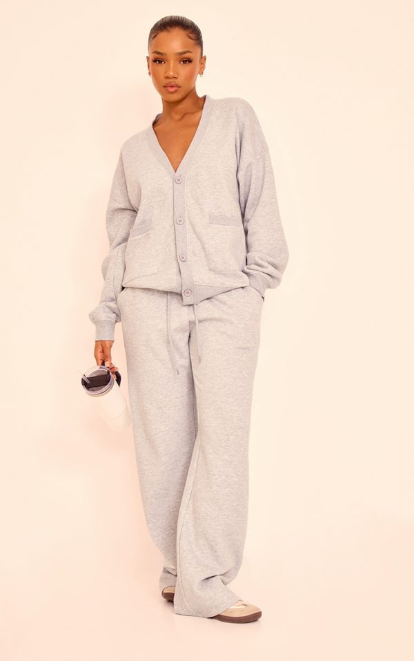 Grey Marl Wide Leg Drawstring Sweatpants