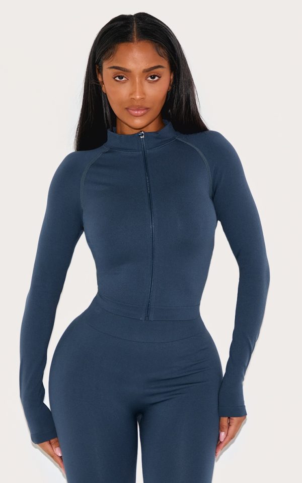 Shape Navy Seamless Active Zip Through Jacket