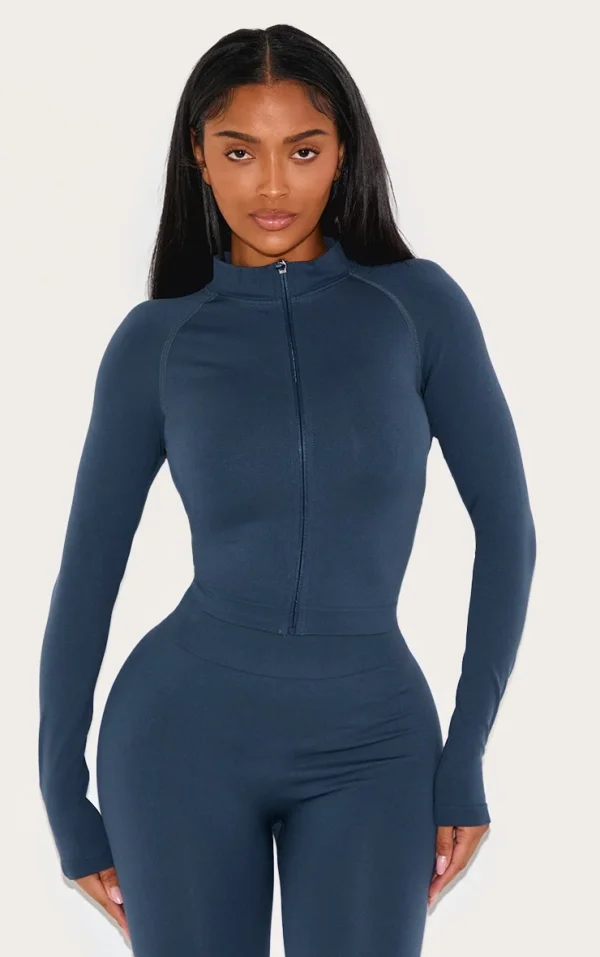 Shape Navy Seamless Active Zip Through Jacket