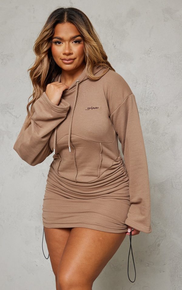 Shape Taupe Branded Corset Hooded Sweater Dress