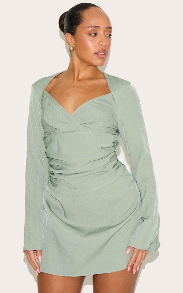 Shape Olive Woven Tailored Square Neck Ruched Side Flippy Mini Dress