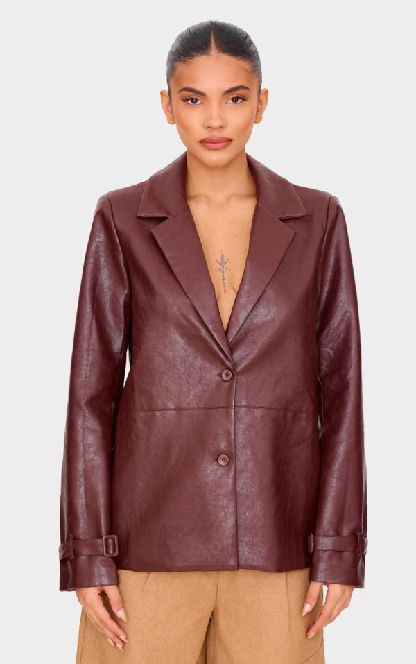 Chocolate Faux Leather Blazer