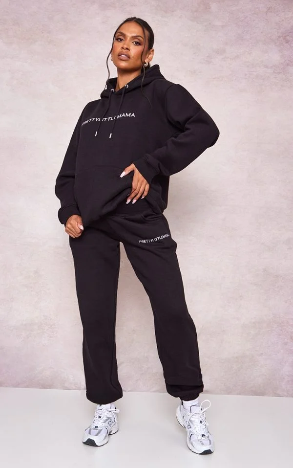 Maternity Black Embroidered Pretty Little Mama Sweatpants