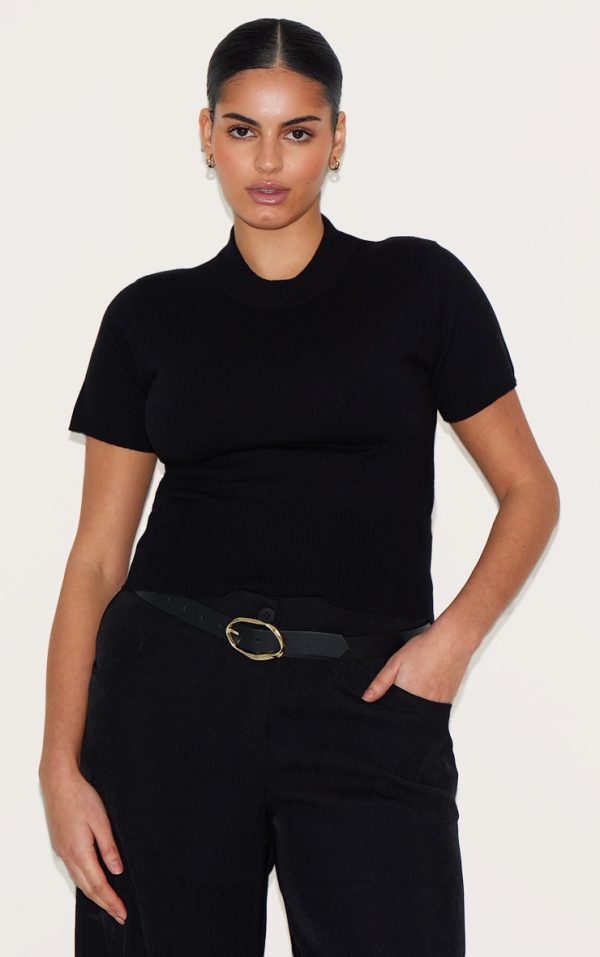 Plus Black Basic Knit T Shirt