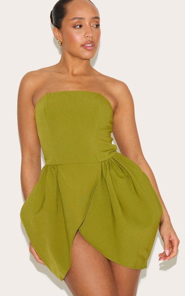 Shape Olive Woven Bandeau Tulip Mini Dress