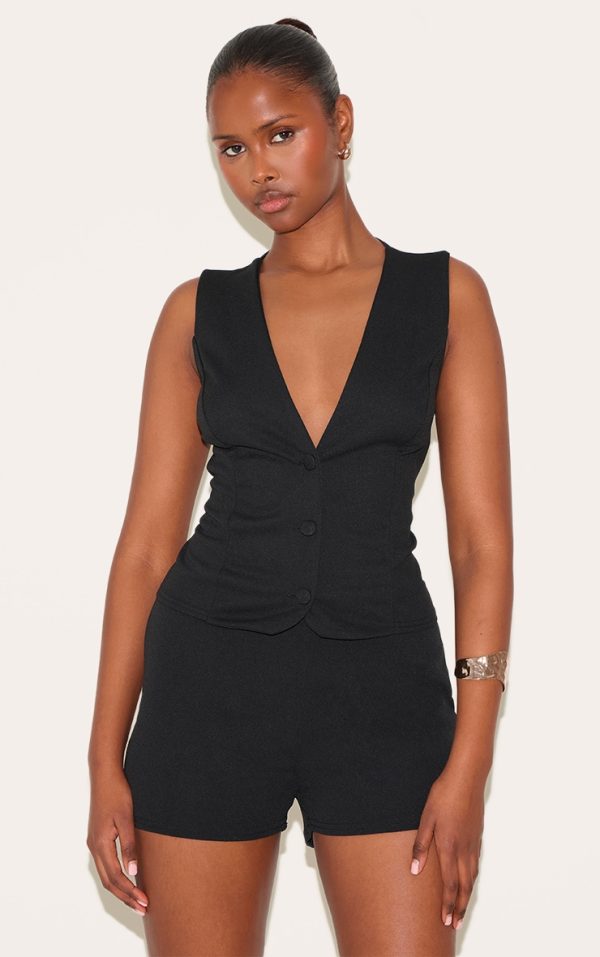 Black Soft Tailored Button Up Vest
