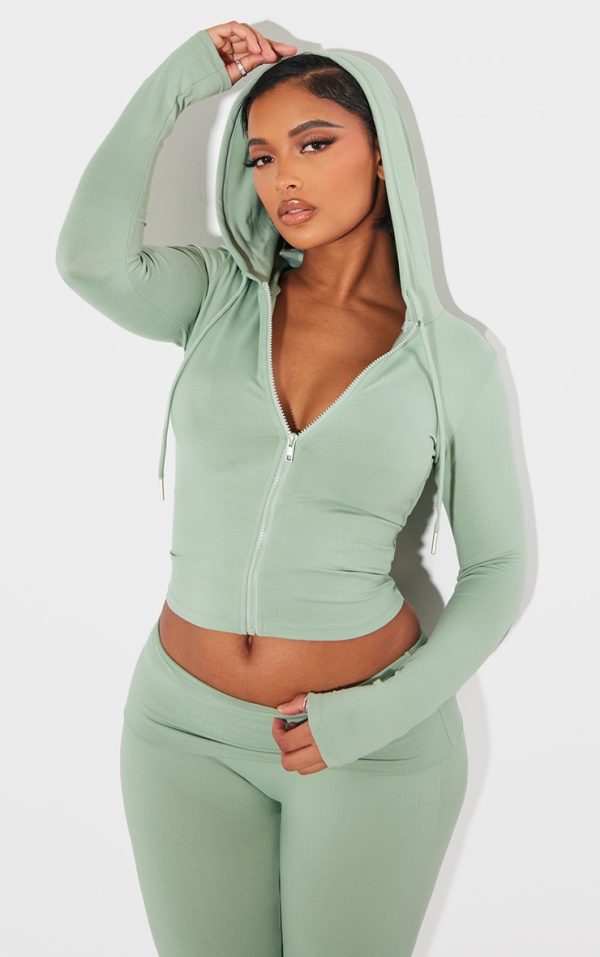 Shape Sage Green Sculpted Zip Through Hoodie