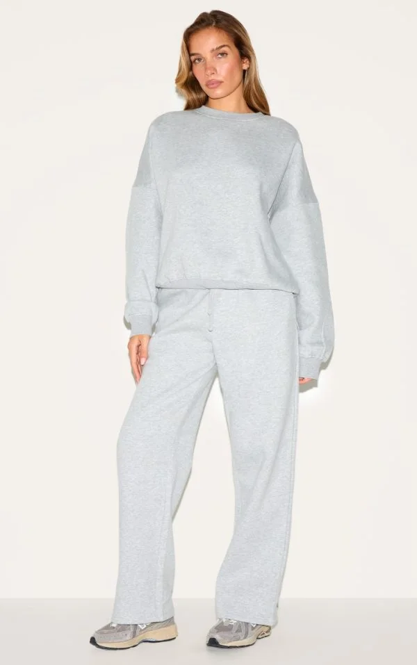 Ash Grey Oversized Sweatshirt Tracksuit Set