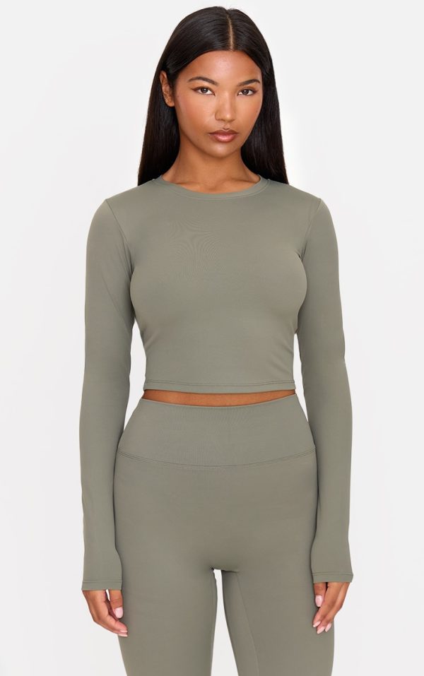 Olive Ultimate Sculpt Long Sleeve Crop Gym Top
