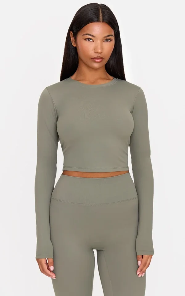 Olive Ultimate Sculpt Long Sleeve Crop Gym Top