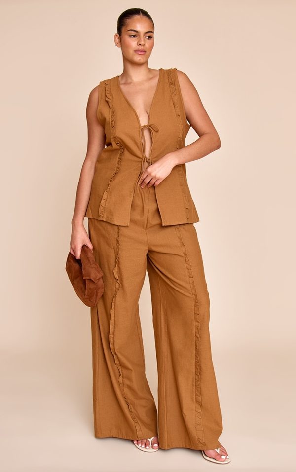 Plus Tan Wide Leg Drawstring Pants
