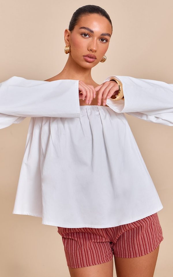 White Peach Skin Floaty Bardot Top