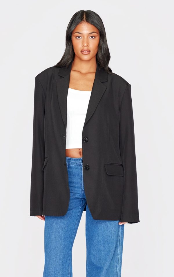Tall Black Seam Detail Structured Oversized Blazer