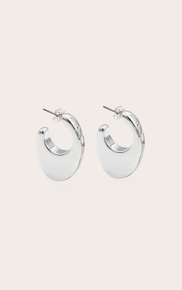 Silver Crescent Chunky Hoop Earrings
