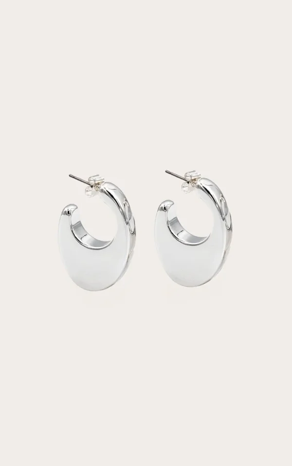 Silver Crescent Chunky Hoop Earrings