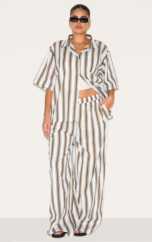 Plus Beige Striped Wide Leg Pants