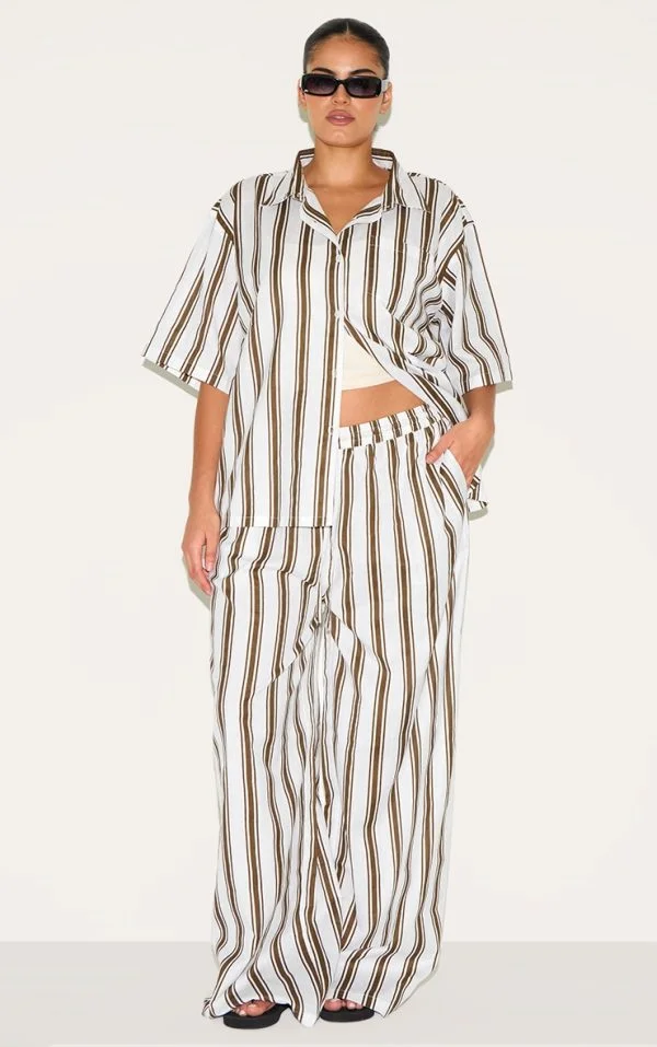Plus Beige Striped Wide Leg Pants