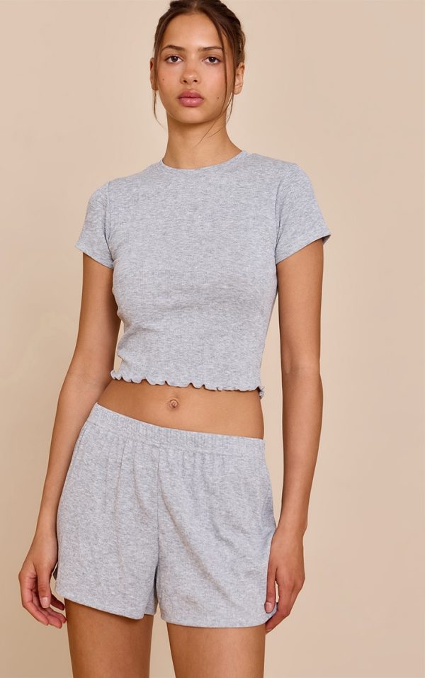 Grey Marl Pointelle Pj Shorts