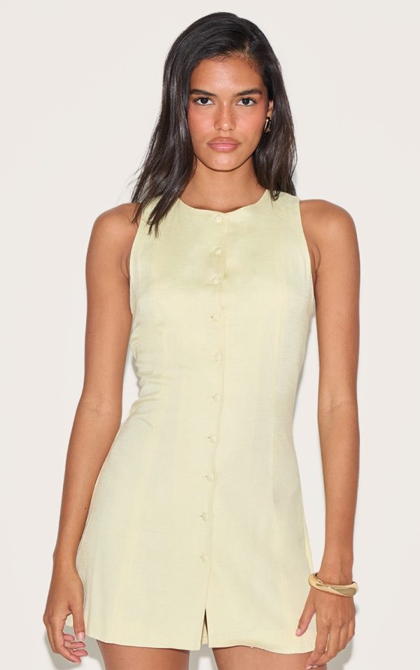 Butter Yellow Linen A Line Cinched Back Skort Romper