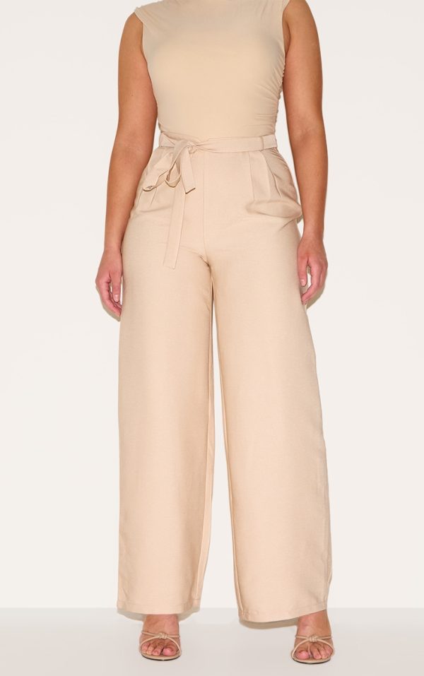 Shape Sand Woven Highwaisted Belted Wide Leg Pants