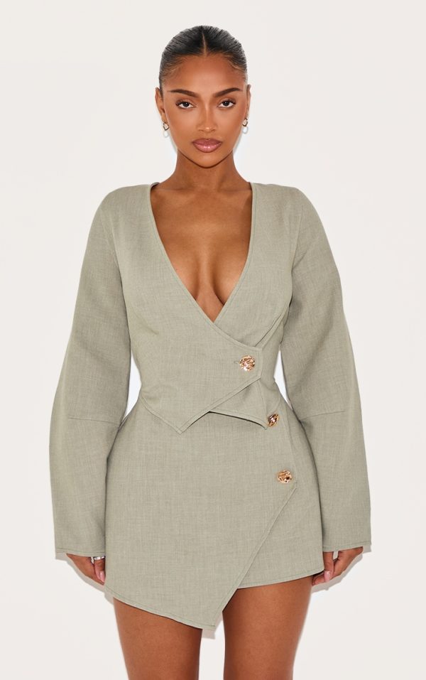 Shape Sage Woven Asymmetrical Hammered Button Blazer