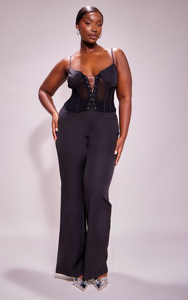 Plus Black Lace Corset Detail Jumpsuit