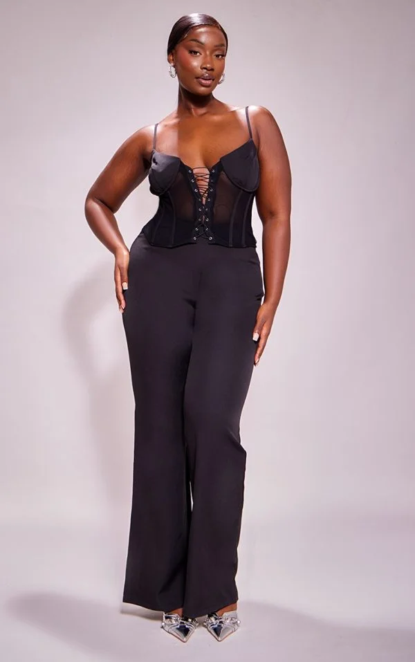 Plus Black Lace Corset Detail Jumpsuit