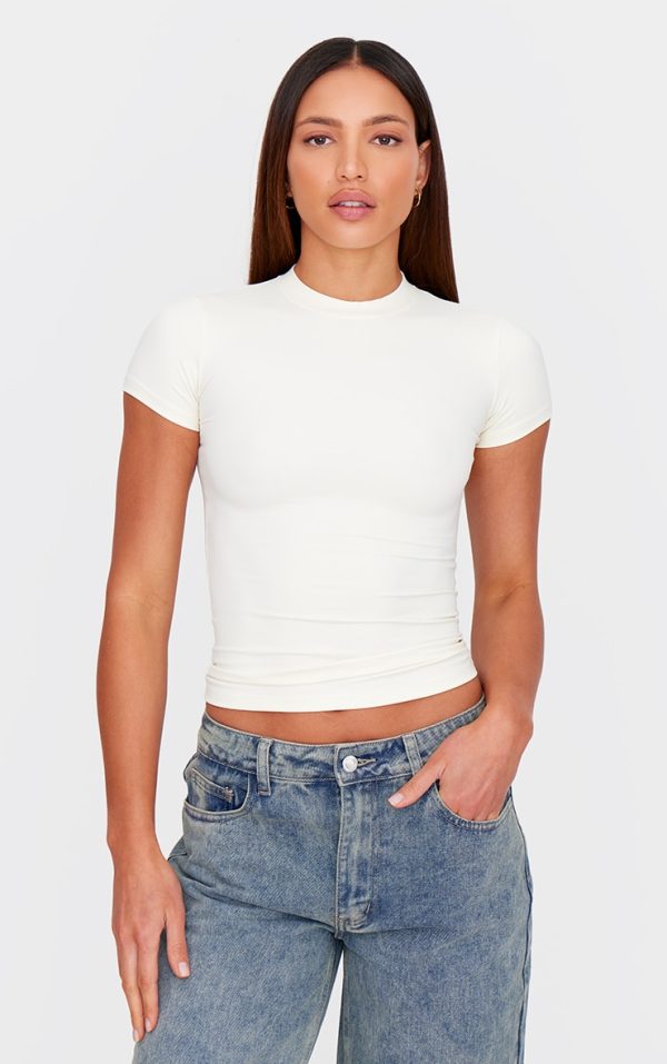 Tall Cream Snatched Sculpt Short Sleeve Top