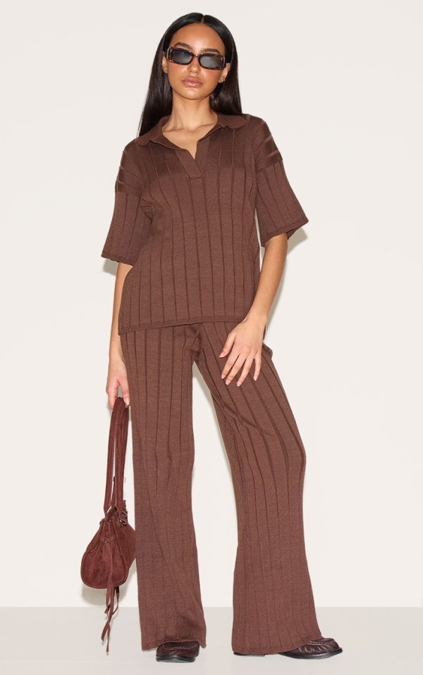 Petite Chocolate Wide Rib Knit Pants