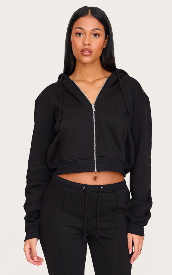 Tall Black Cropped Drawstring Hoodie